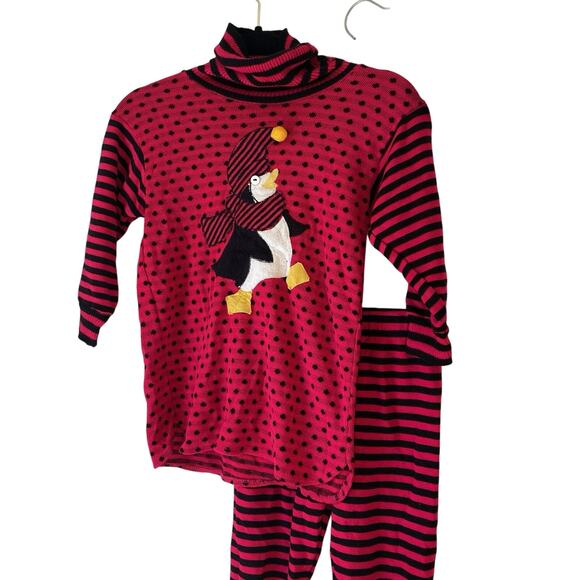 Vintage Bull Frog USA Made Girl Outfit Set Sweater & Pants Sz 6 Black Pink Strip - Picture 1 of 7